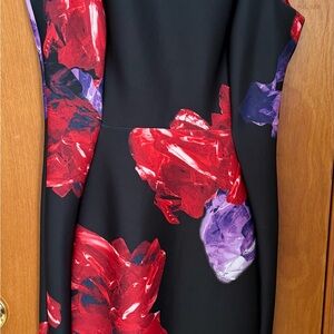 Calvin Klein Black Dress with Red and Purple Floral Pattern
